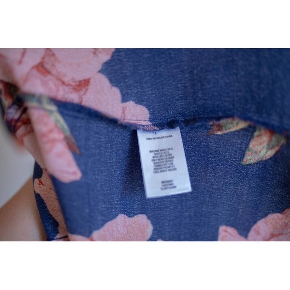 Nordstrom LEITH Navy Red Floral Square Neck Cut Out Midi Dress SZ L - Picture 11 of 11